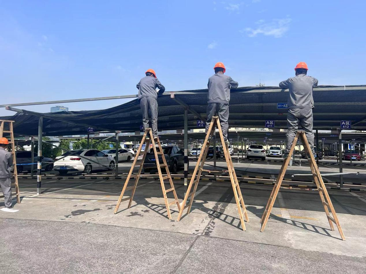 钱江商城停车场替换遮阳网助力服务再提升